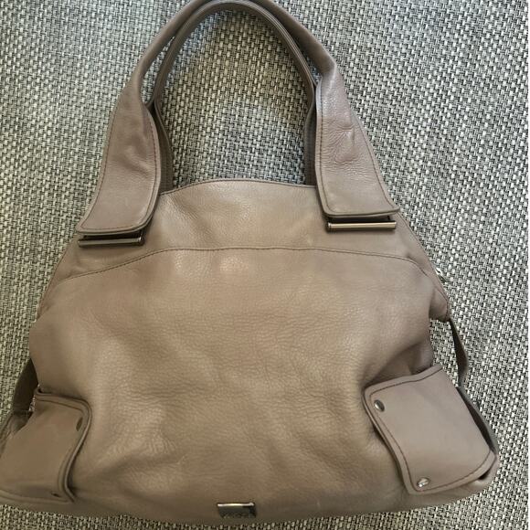 KOOBA Genuine Leather Hobo French Gray Beige Shoulder Hobo It Bag Luxury - Picture 3 of 13